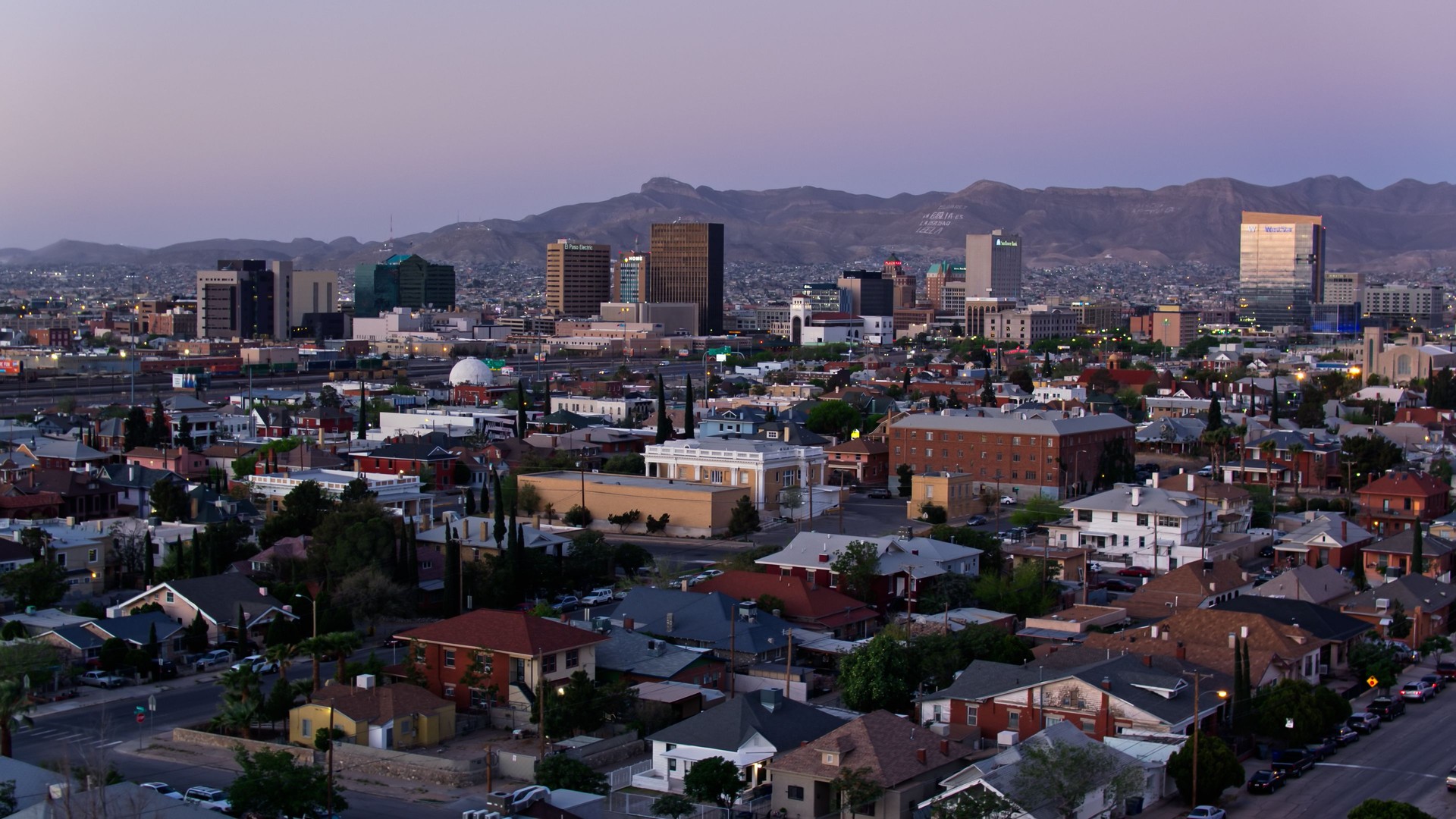 Aerial View of El Paso, Texas in Pre-Dawn Twilight